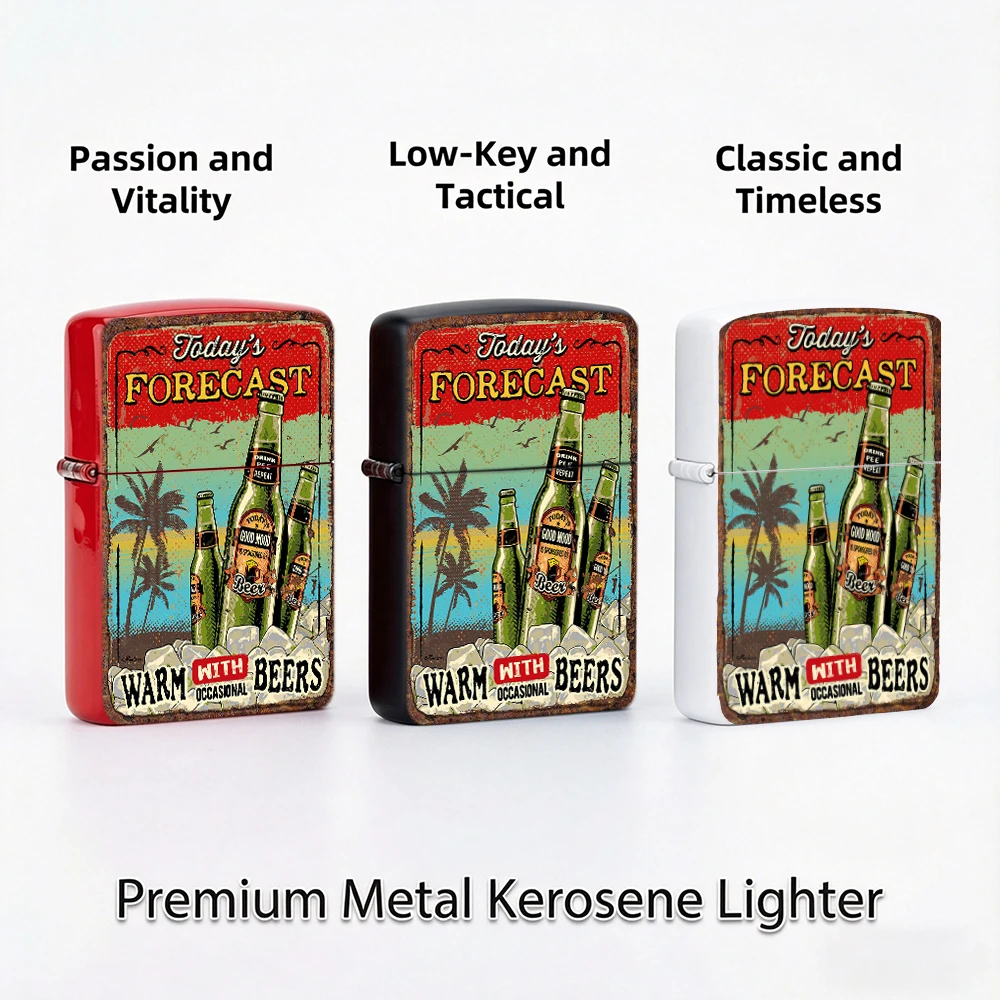 Vintage Flip Top Lighter lighters vintage Retro Beach Beer Forecast Art Print lighters for smokers For Collectible
