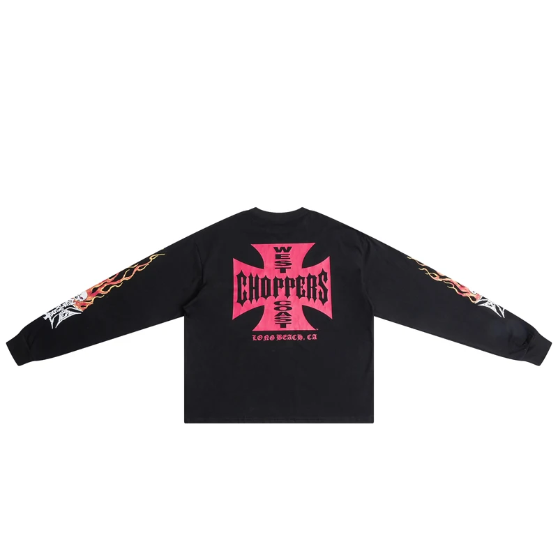 Autumn New Skeleton Flame Printed West Coast T-shirt High Quality Casual Comfortable New Men Women All-match Long Sleeve Tops