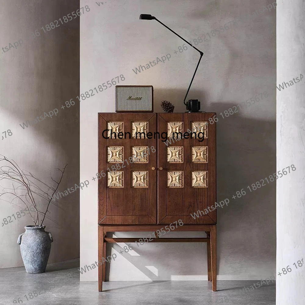 

medieval solid wood, vertical cabinet American retro entrance, storage, storage, side cabinet