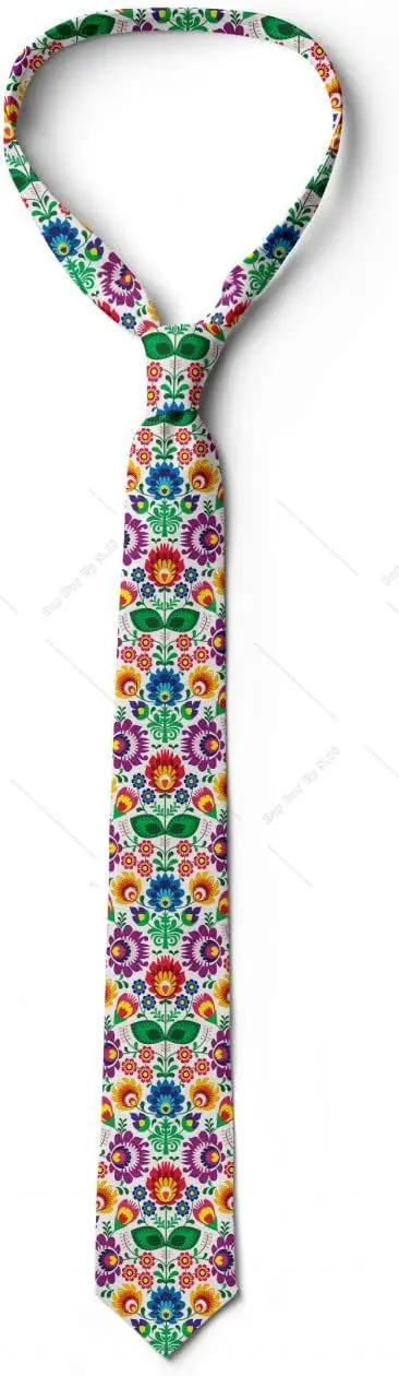 Mexico Flowers Desgin Tie Vintage Style Multicolor Modern Men\'s Tie Print One Size Gifts for Dad Man Grandpa