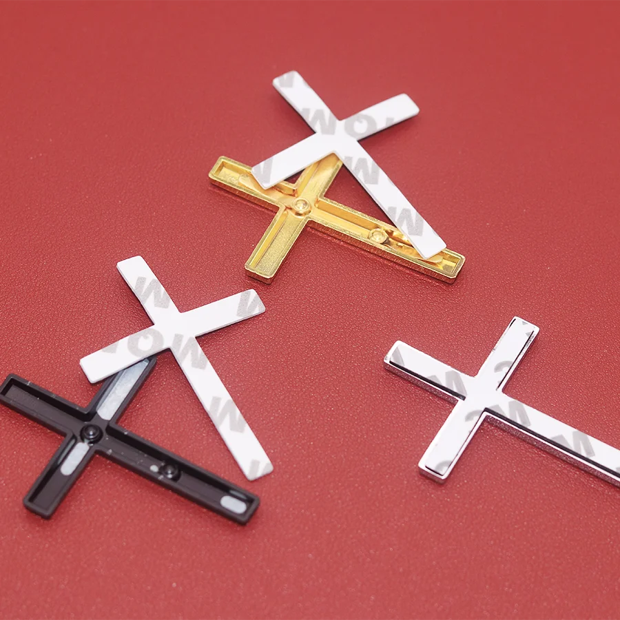 Black Silver Gold Cross Chrome 3D Metal Sticker Emblem Motorcycle Badge Logo Jesus Christian Religious Accessories Car Styling