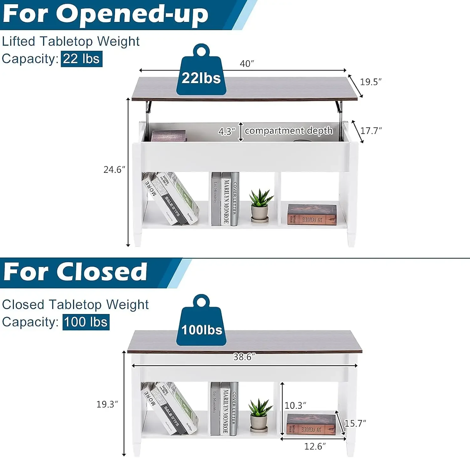 Lift Top Coffee Table, White, with Storage Shelf/Hidden Compartment, Gas Lift Mesa De Centro para Sala Pop Up Coffee Tabl