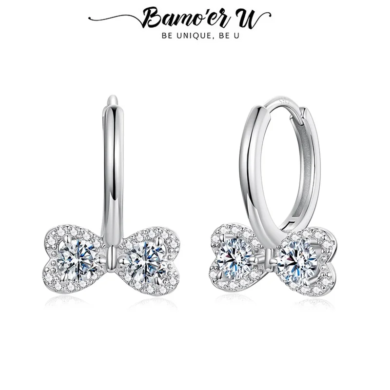 

Bamoer U Bowknot Moissanite Hoop Earrings 925 Sterling Silver Certified Earrings Women Fine Jewelry
