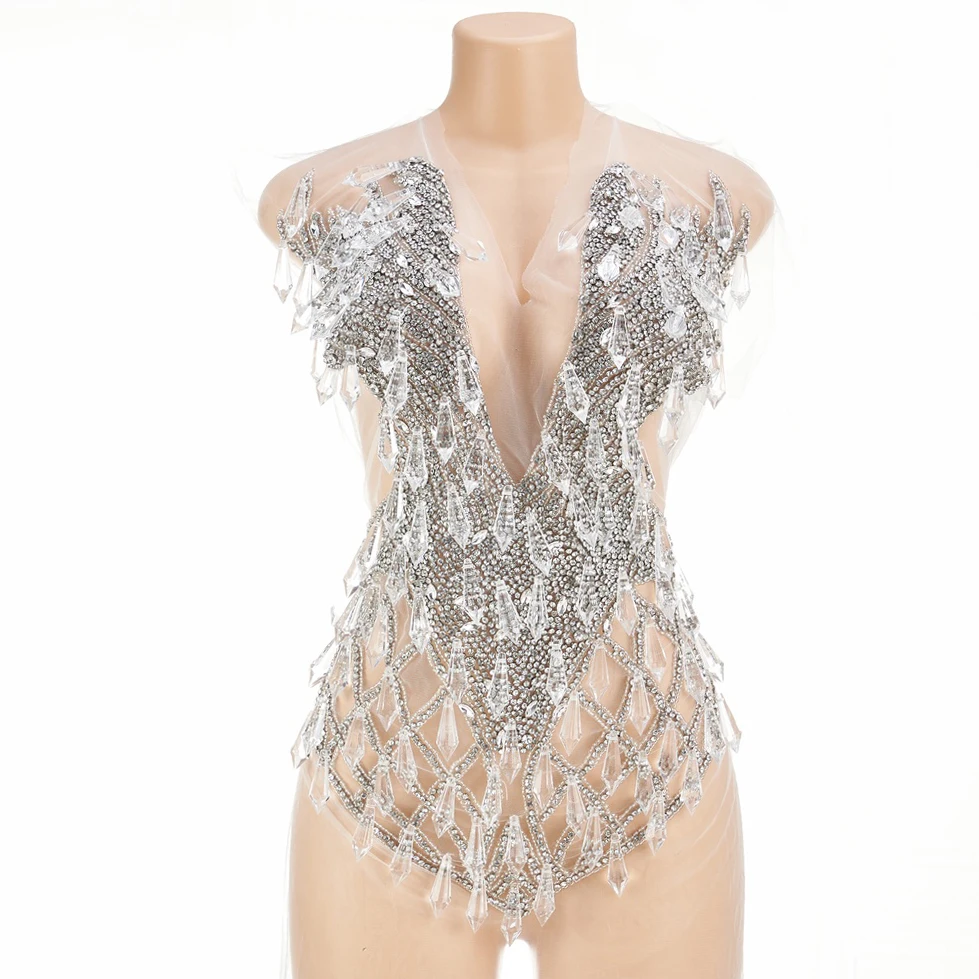 Luxury Crystal Rhinestone Applique for Wedding Dress, Handmade Beaded Lace Patch, Bridal Bodice Decoration, Couture Evening Gown view 6