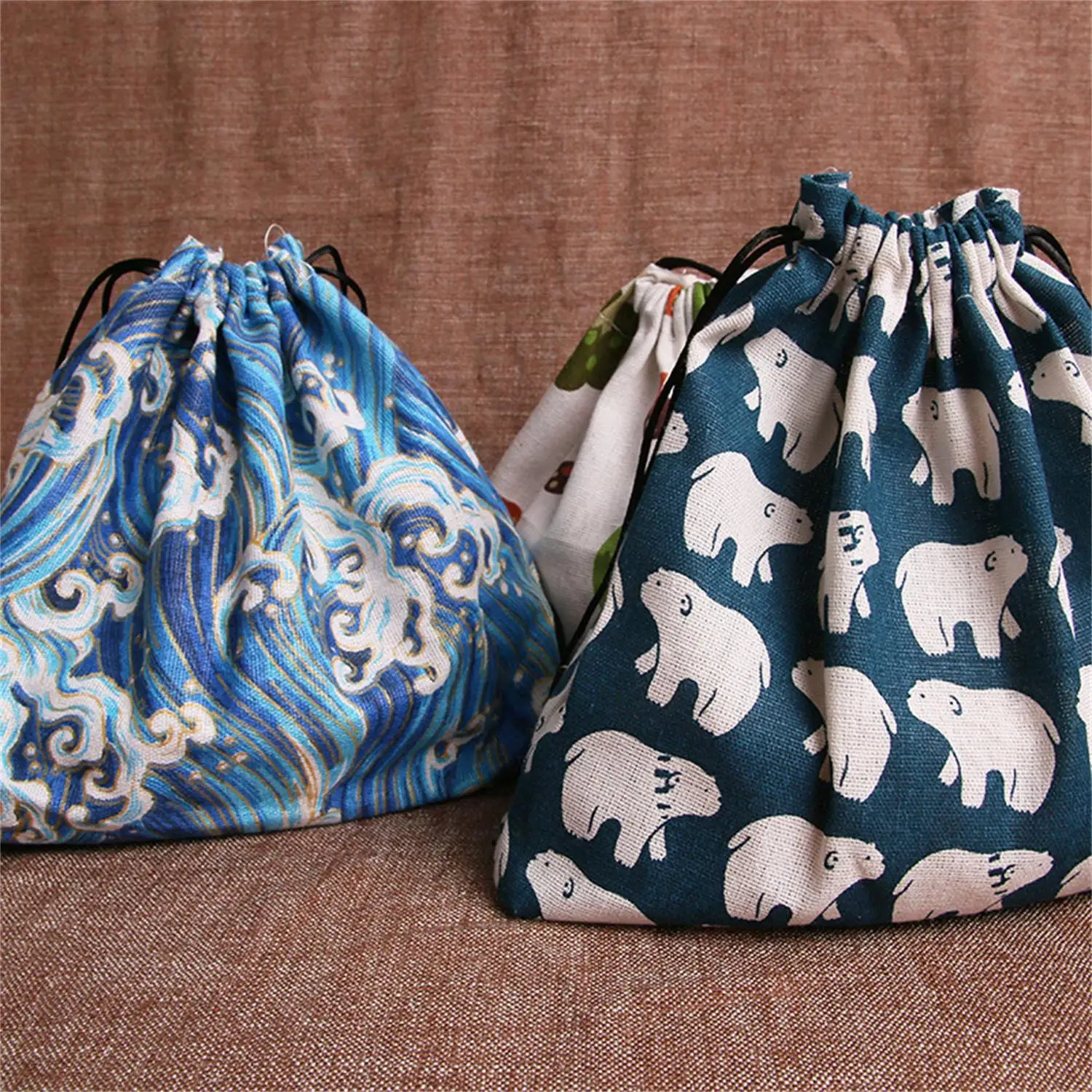 

Japanese Style Lunch Box Bag Drawstring Lunch Bag Lunch Tote Pouch Portable Children Storage Box Travel Tableware Storage Bag