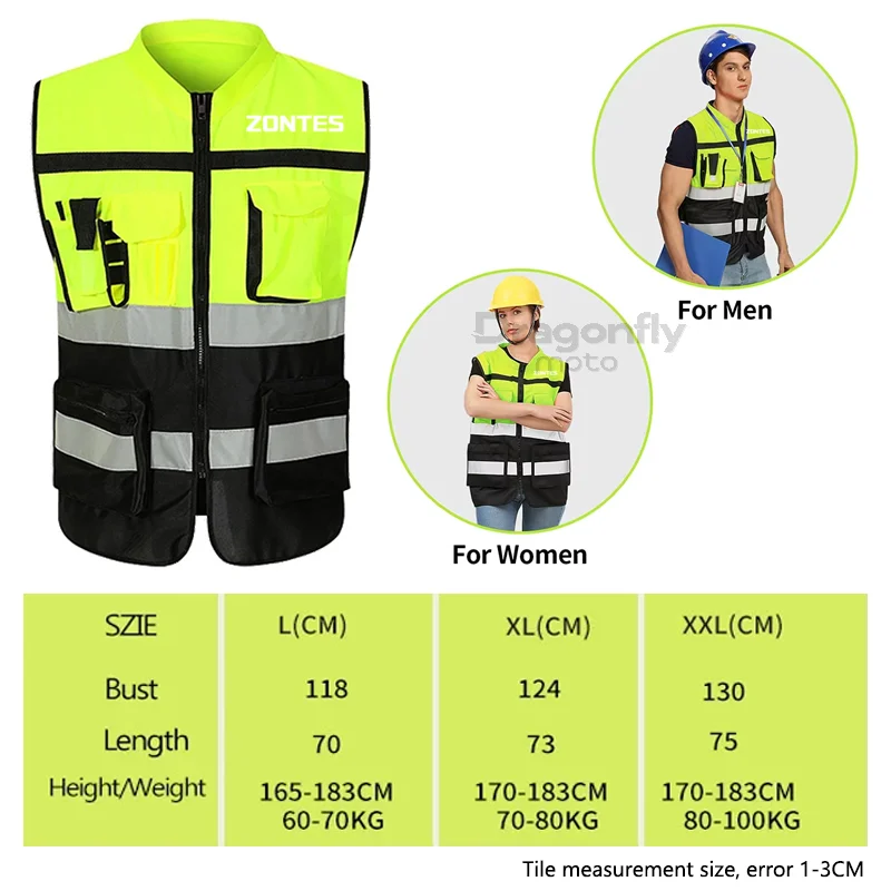 Zontes Logo Motorcycle Multi Pocket Safety Vest Night Visibility Gear For Zontes G1 125 ZT125 G1 ZT125U ZT 125 U ZT 310X ZT310R