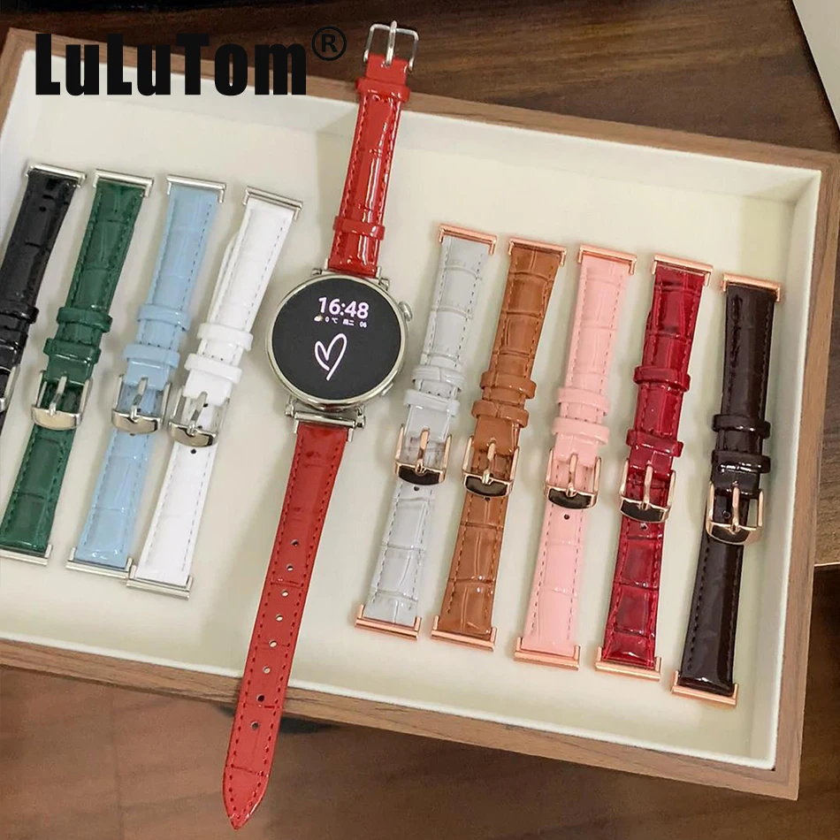 

Ремешок из бамбуковой патентованной кожи 18/20/22 мм для Samsung Galaxy Watch 8 7 6 5 Pro 4, Huawei GT 3, Amazfit, Garmin, глянцевый ремешок из кожи Nappa.