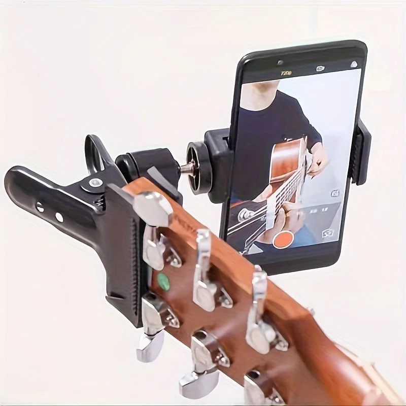 Adjustable Guitar Headphone Holder, ABS Material, 360-Degree Rotation, Mobile Phone Stand for Live Streaming, Music Recording