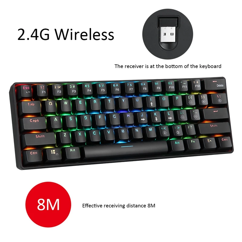 YK600 Mechanical Keyboard 61 Keys RGB Backlight 2.4G+ Wired Dual Mode 60% Compact Mechanical Keyboard