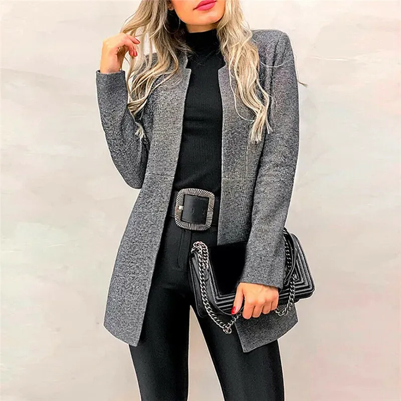 

Women Trench Coat Medium Length Style 2023 New Fashion Elegant Temperament Women Clothes Small Standing Collar Wool Woolen Coat