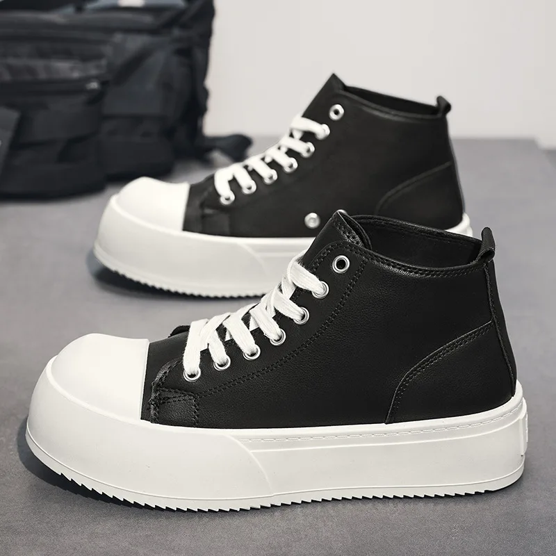 

Новая обувь для мужчин и женщин, кожаная повседневная обувь на платформе, обувь для скейтборда на толстой подошве на плоской подошве, парные кроссовки на шнуровке, размеры 35-44