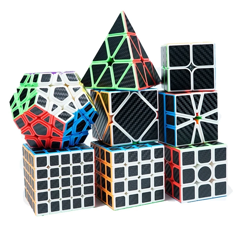 MFJS Moyu Carbon Fiber Sticker Magic Cube 2x2 3x3 4x4 5x5 Magic Cube  Pyrimid SQ1 Skew Megaminx Cubo Magico For Children Kids Gi