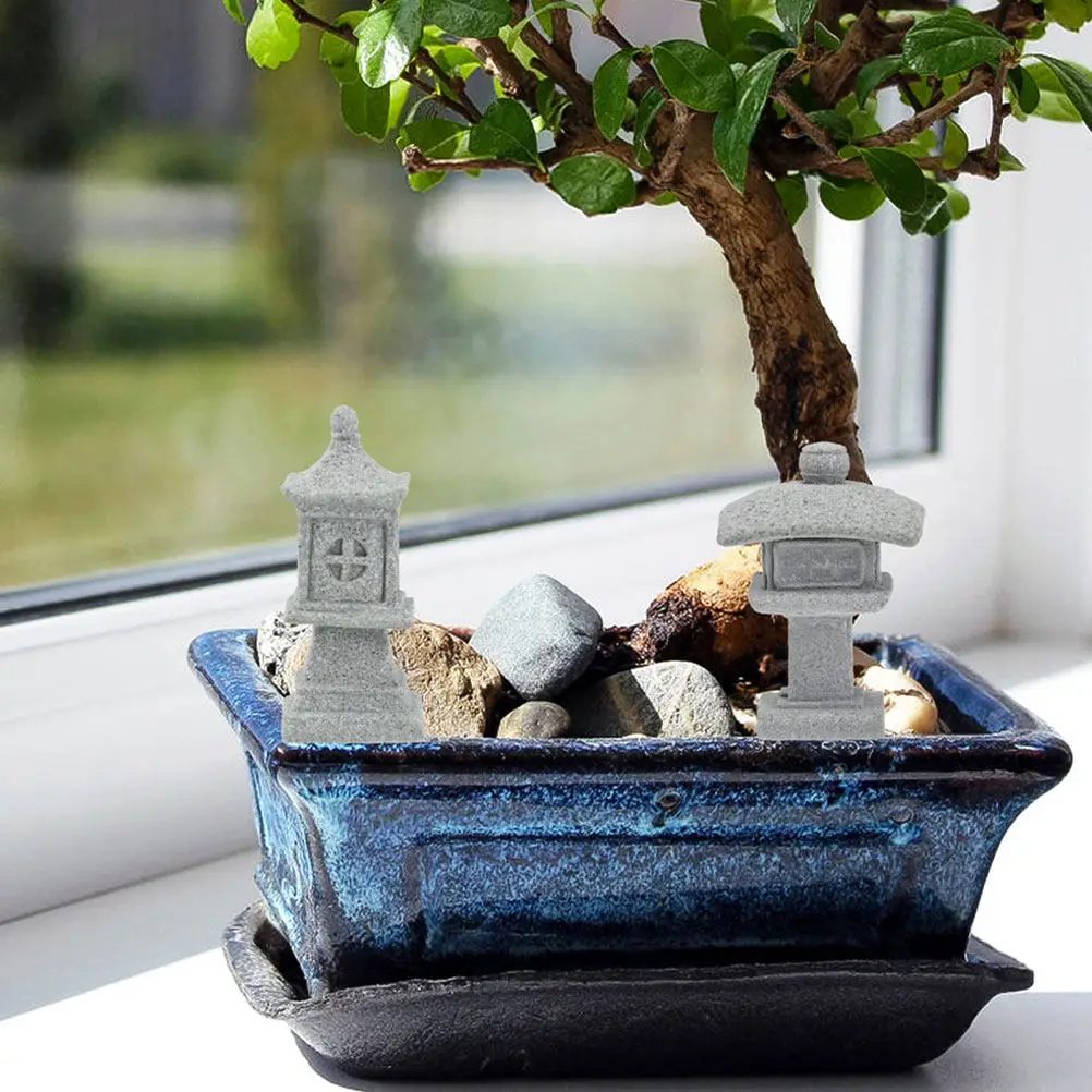 

3Pcs Mini Pagoda Statue Garden Decoration Japanese Style Pagoda Lantern Bonsai Pot Ornament Simulation Tower Sculpture Micro