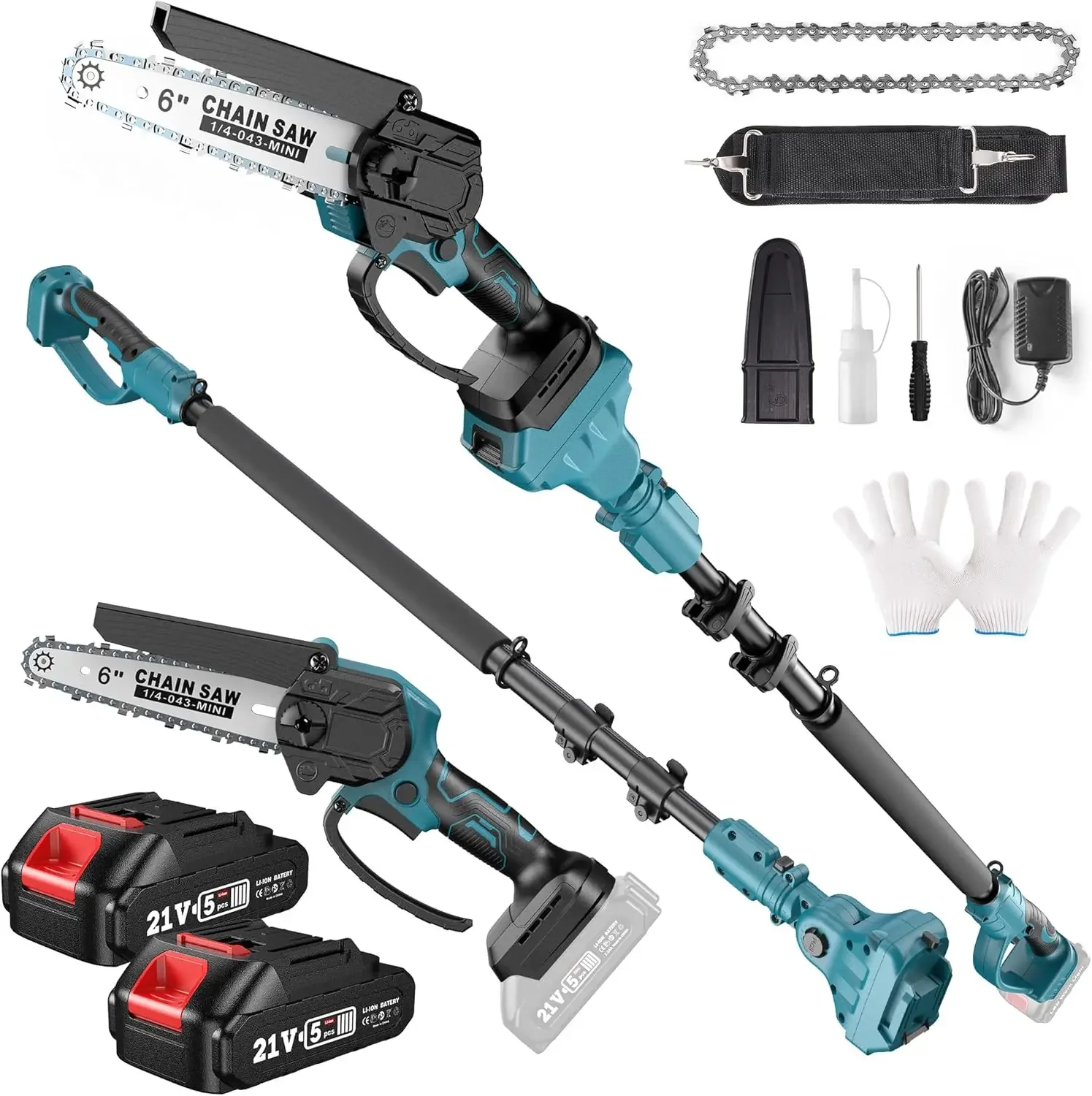 2-IN-1 Cordless Pole Saw & Mini Chainsaw, 6-inch Brushless Chain Saw with 2x 2.0Ah Battery 15.5-Foot MAX Reach Pole Saw f