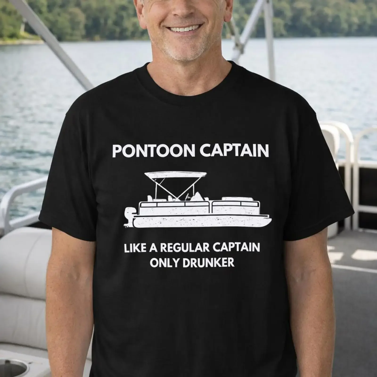 Pontoon Captain T Shirt Midwest Lake Life Docktails Vacation Apparel vintage Washed graphic designer clothes streetwear homme