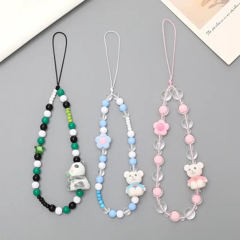 Acrylic Cute Butterfly Beaded Phone Chain Jewelry Lanyard for Women Birthday Gift Bow Flower Eyes Charm Non-slip Phone Case Rope