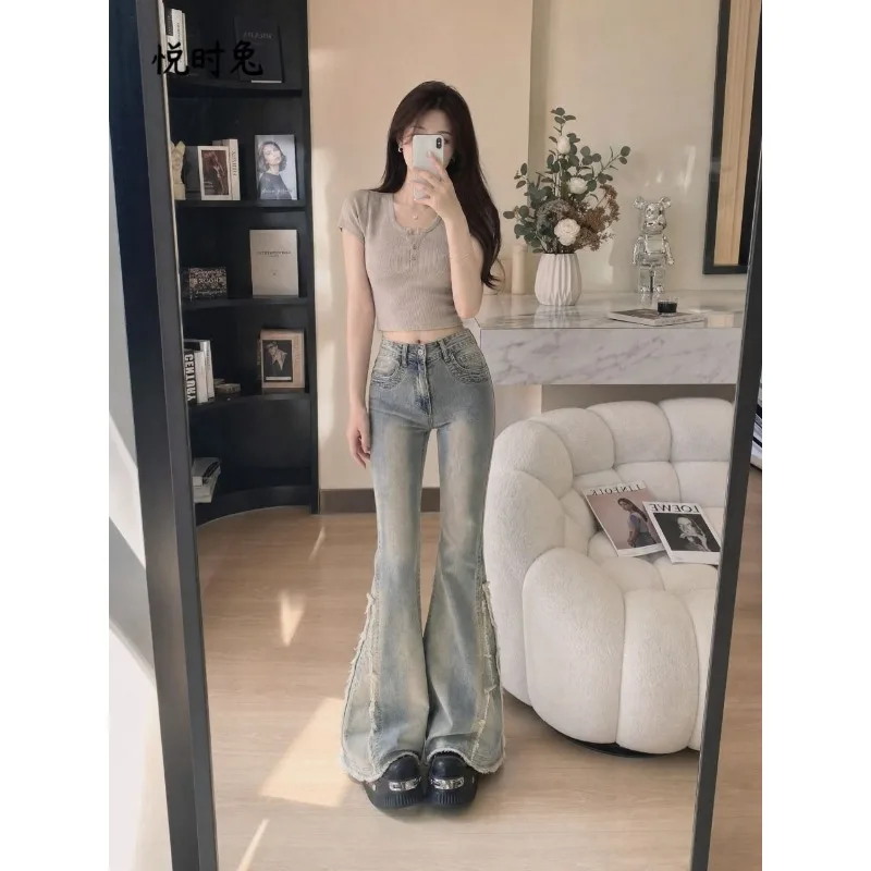 

Retro Bootcut Jeans Women Spring Novelty Frayed Hem High Rise Bell Leg Pants Women s Jeans Women s Pants
