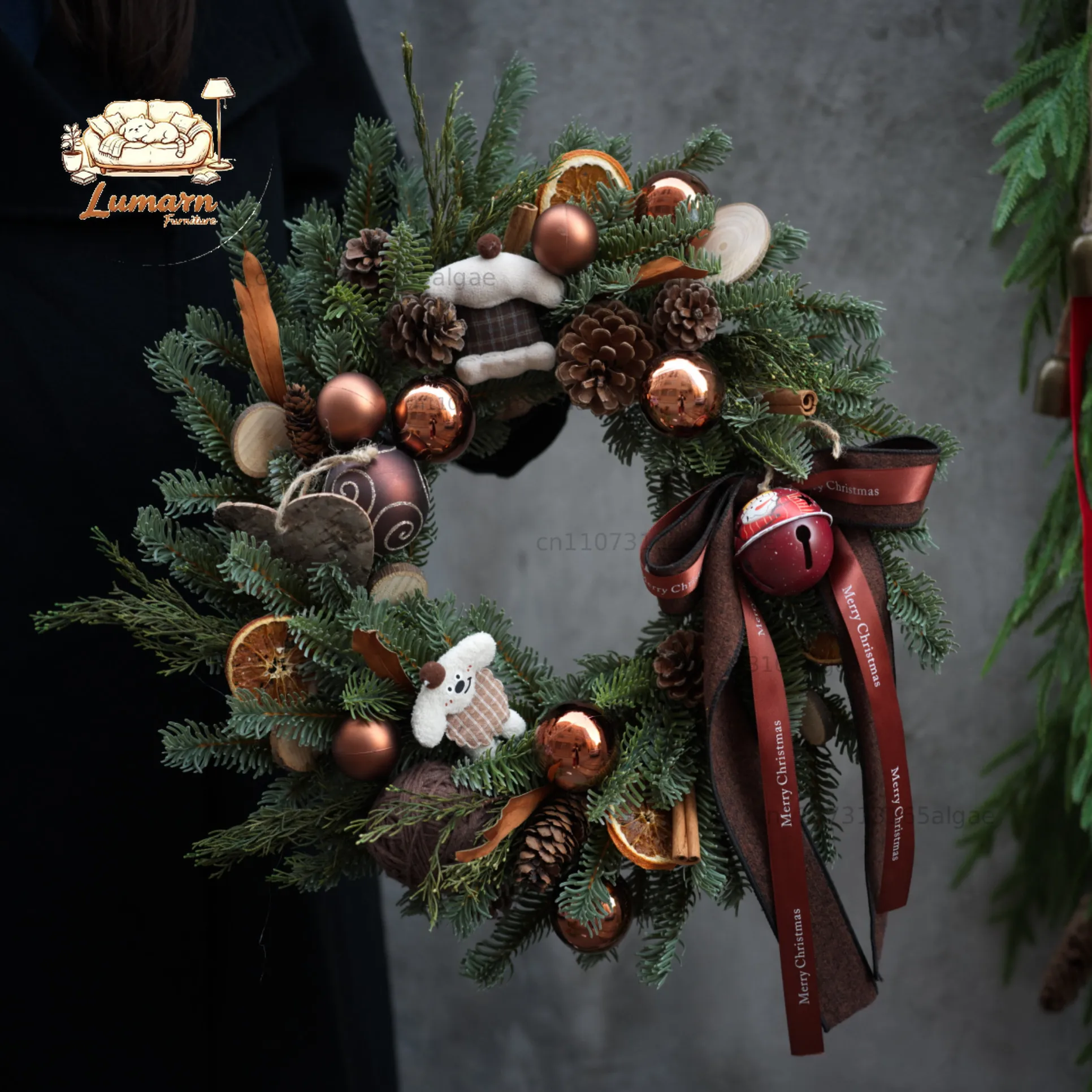 Christmas decorations encrypted rattan window decoration pine cone wreath ring door hanging 45CM Christmas wreath