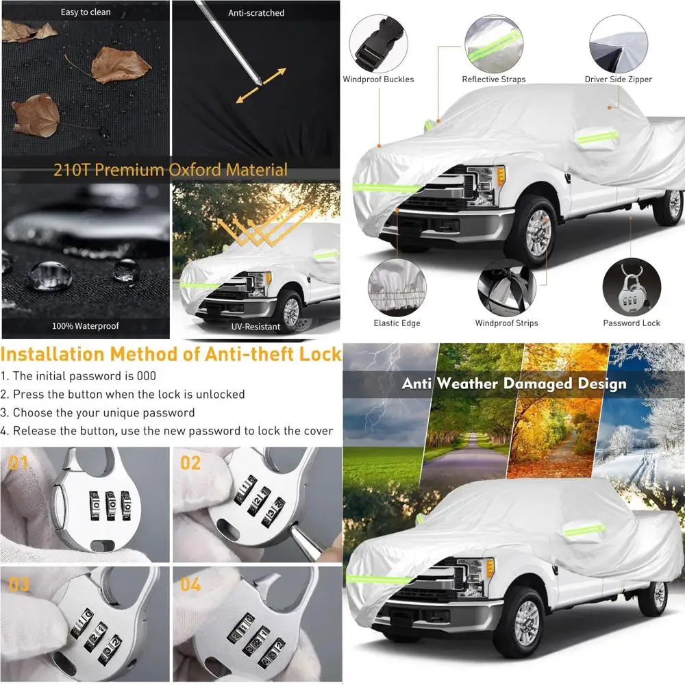 

All-Weather 210T Waterproof Cover for Ford F250 F350 Raptor Super Crew Cab Trucks, 5FT-8FT Bed, UV & Windproof Protection (Silve