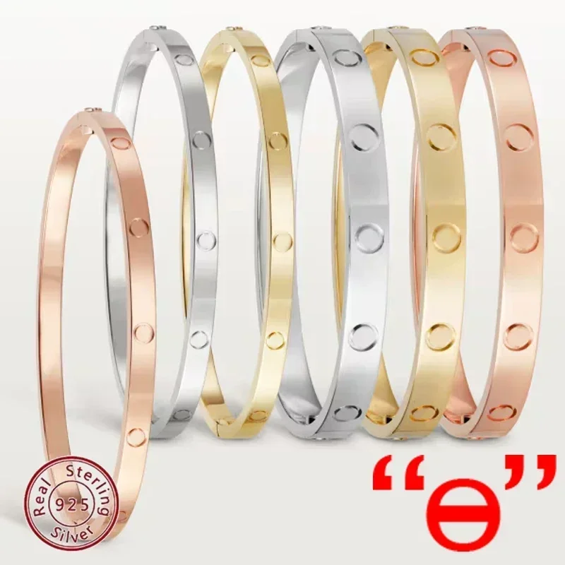 S925 Silver Original Logo 5A Quality LOVE Bracelet, Available in Three Colors, Essential for Noble Ladies