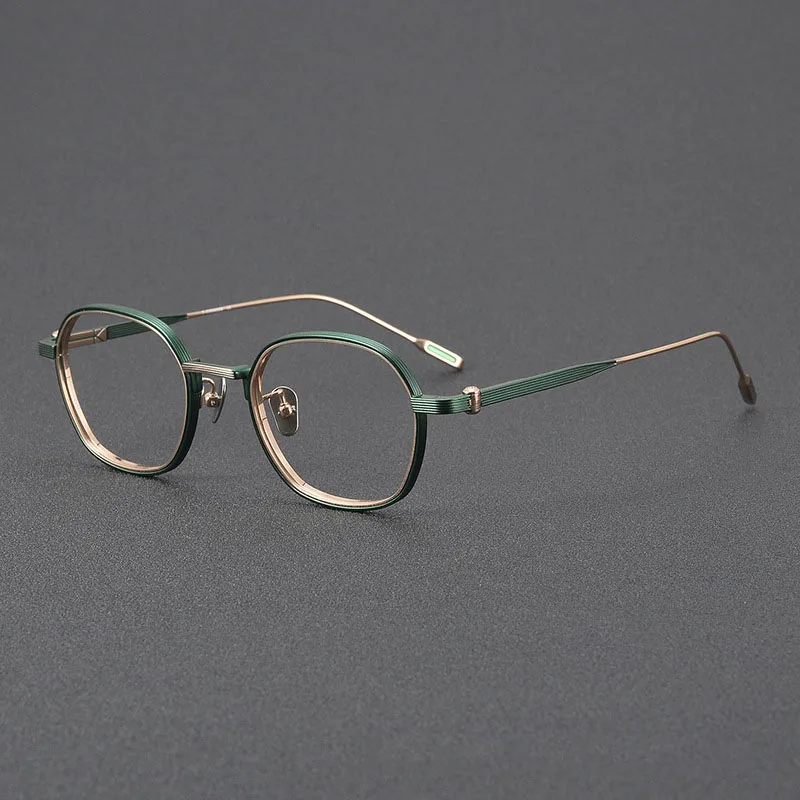 Fashion Black Green Gold Blue Silver Color Blocking Polygon Spectacles Men Women Wide Square Pure Titanium Myopia Glasses Frame