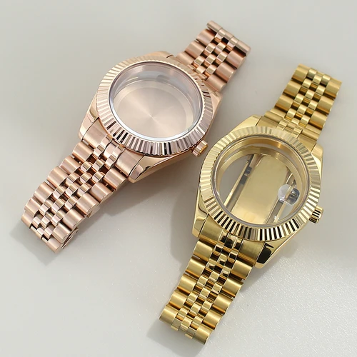 Imagen 2 del producto Caja de reloj curvada estriada de 39mm y 36mm, cristal de zafiro para Seiko NH35 NH36 NH38 NH34 Miyota8215, movimiento 28,5, pulsera de Jubileo