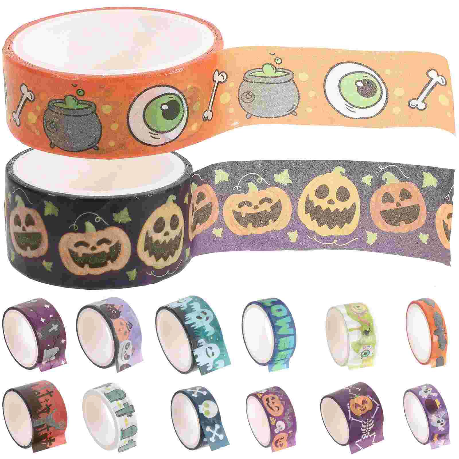 

14 Rolls Scrapbook Journals Clear Tape Notepad Washi Halloween DIY Festive Japanese Paper Light up Supplies