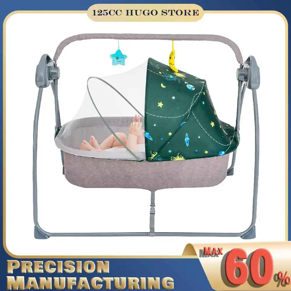 Cuna Mecedora Eléctrica Musical para Bebés, Cama Mecedora Automática de 5 Velocidades para Bebés de 0 a 18 Meses