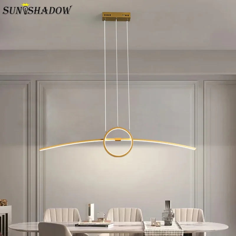 

Simple Led Pendant Light 110V 220V Modern Home Pendant Lamp for Living room Dining room Kitchen Hanging Lamp Gold&Black 100CM