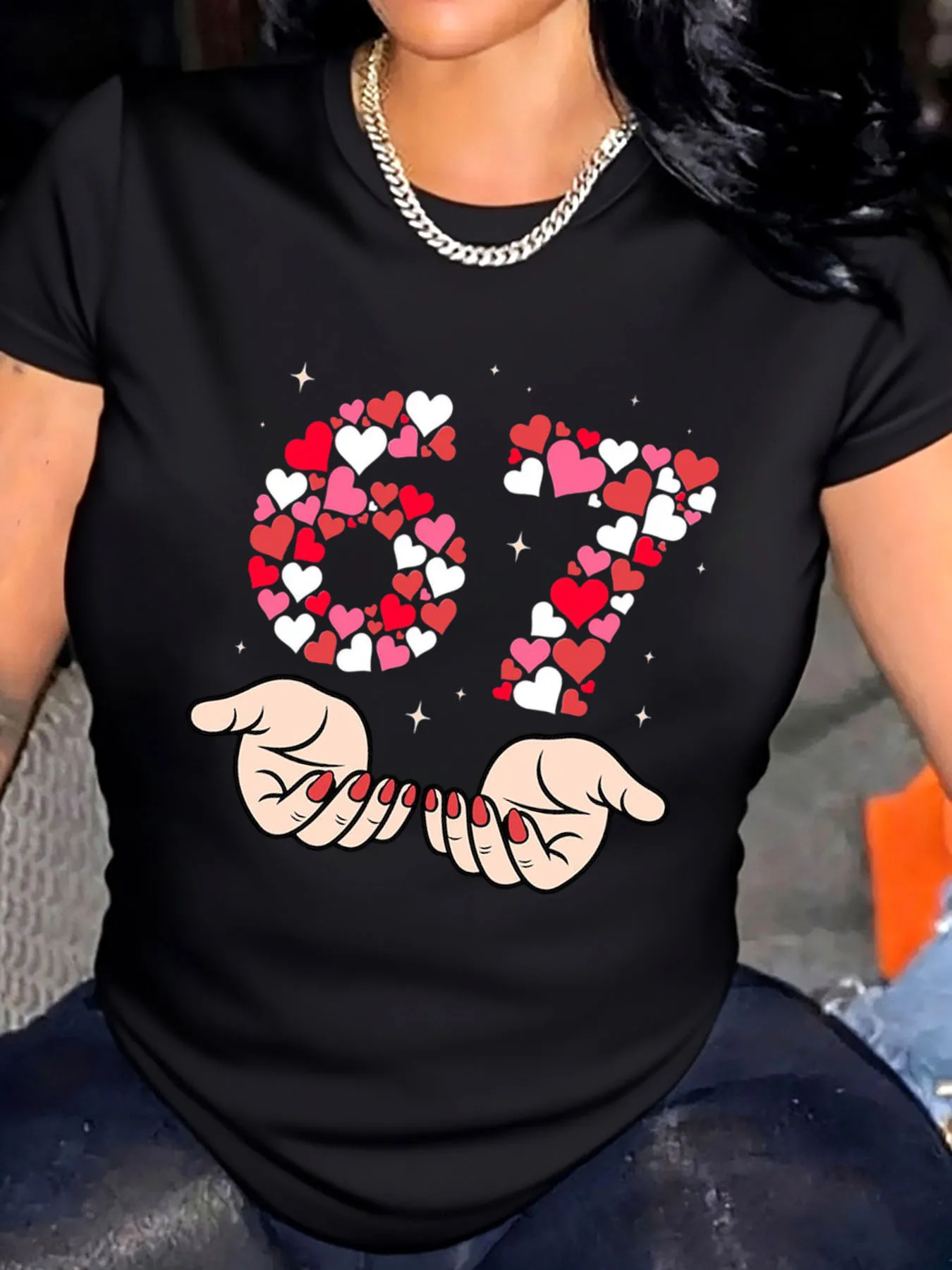 

Женская футболка больших размеров с сердечками на день Святого Валентина 67, дизайн с номером, уличная одежда