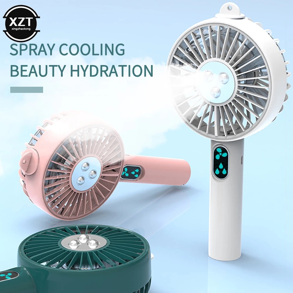 USB Desktop Fan Air Cooler Dual Spray 5000mAh Face Steamer Fan Phone Holder Removable Base with Water Tank for Outdoor Travel