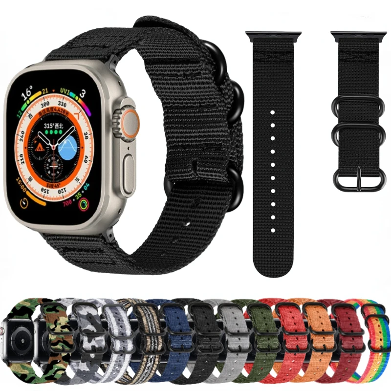 

Nylon Strap for Apple Watch Band 45mm 41mm 44mm 40mm 42mm 38mm Bracelet Correa for iWatch Series 7 6 5 4 3 SE 8 Ultra 49mm Belt