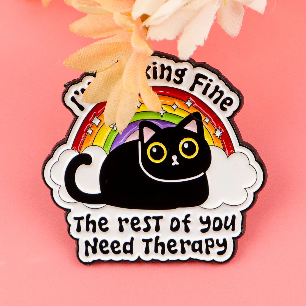 Broches de chat noir en émail pour femmes, Badges de citation arc-en-ciel sur sac à dos, épingles à revers pour chapeau, accessoires de Cosplay, jouets cadeaux