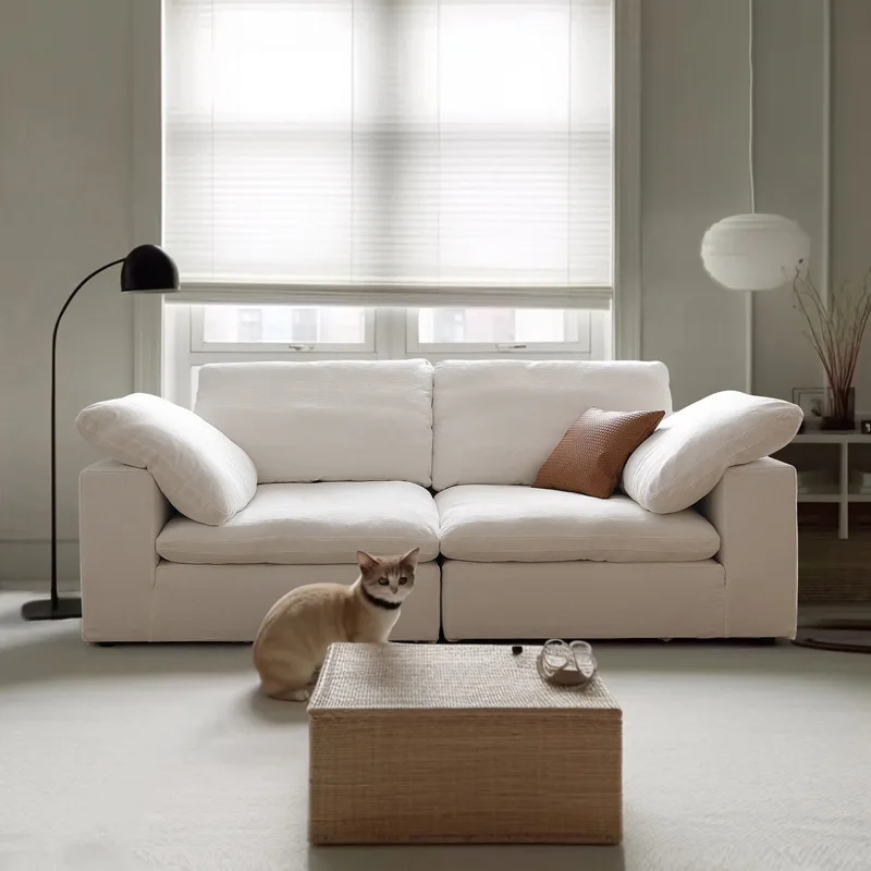 Cream wind fabric sofa removable and washable living room cotton and linen armrest-free module sofa leisure three-person sofa cu