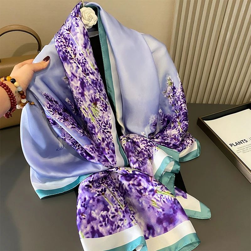 Design Satin Silk Shawl Hijab Scarf Women Fashion Summer Sunscreen Beach Stole Wraps Bufanda Female Headkerchief Echarpe New