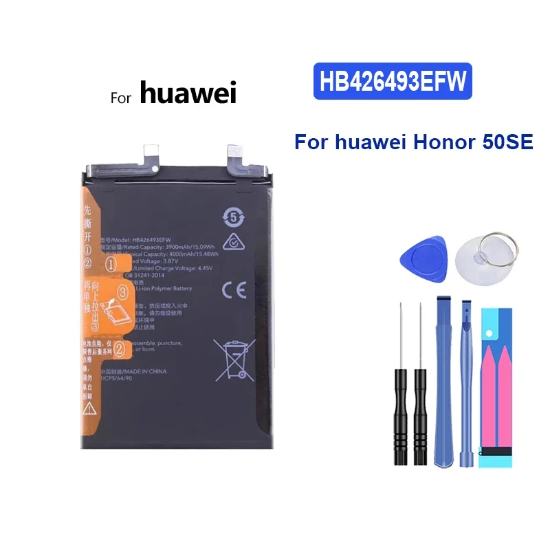 Batteria sostitutiva HB da 3900 mAh 426493 EFW per Huawei Honor 50SE 50 Se Batterie portatili per telefono cellulare Garanzia + Codice traccia