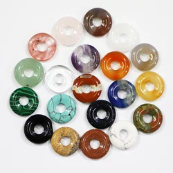 12pcs/lot 18MM New Natural Stone Safety Button Pendants Quartz Crystal Amethyst Donut Charms Diy Jewelry Necklace Accessories