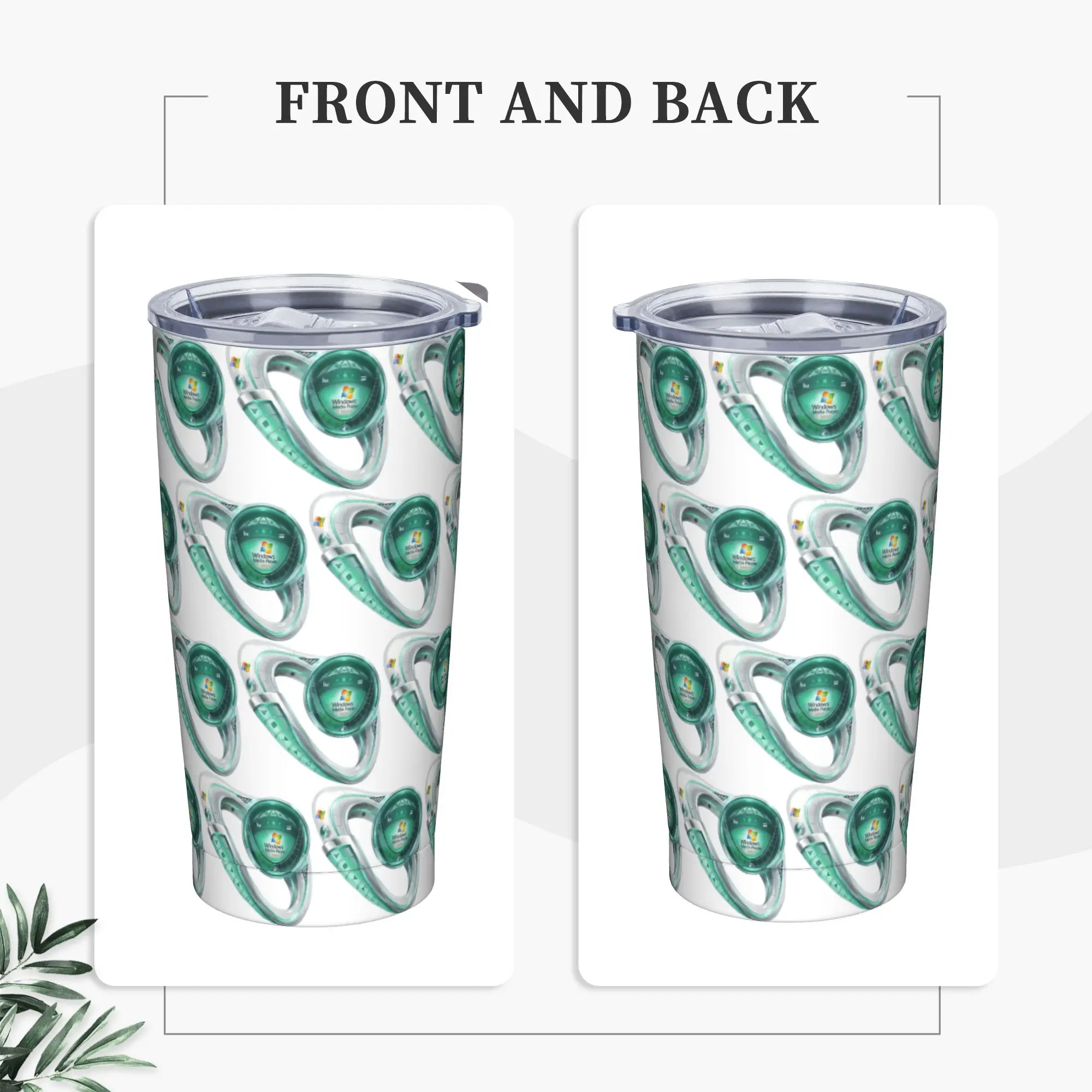 Retro Futurist Y2K MP3 Player Tumbler Vacuum Insulated Frutiger Aero Thermal Cup Stainless Steel Outdoor Mug Spill Proof, 20oz