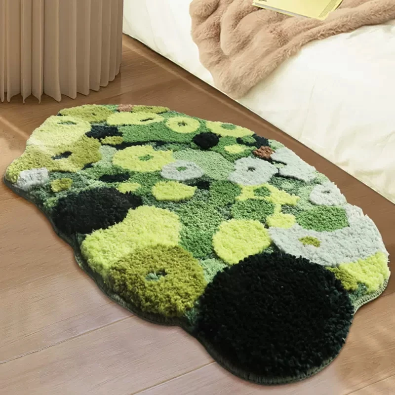 Nordic 3D Lawn Moss Rugs Carpet for Bedroom Living Room Green Forest Irregular Home Decor Chic Room Floor Mat Bedside Area Rug