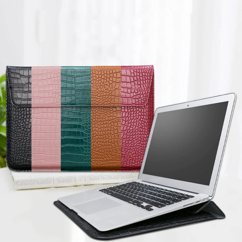 

11 12 13 14 15 16 Inch Laptop Sleeve Crocodile Pattern Leather Magnetic Envelope Bag For Macbook Lenovo HP Notebook Pouch Case