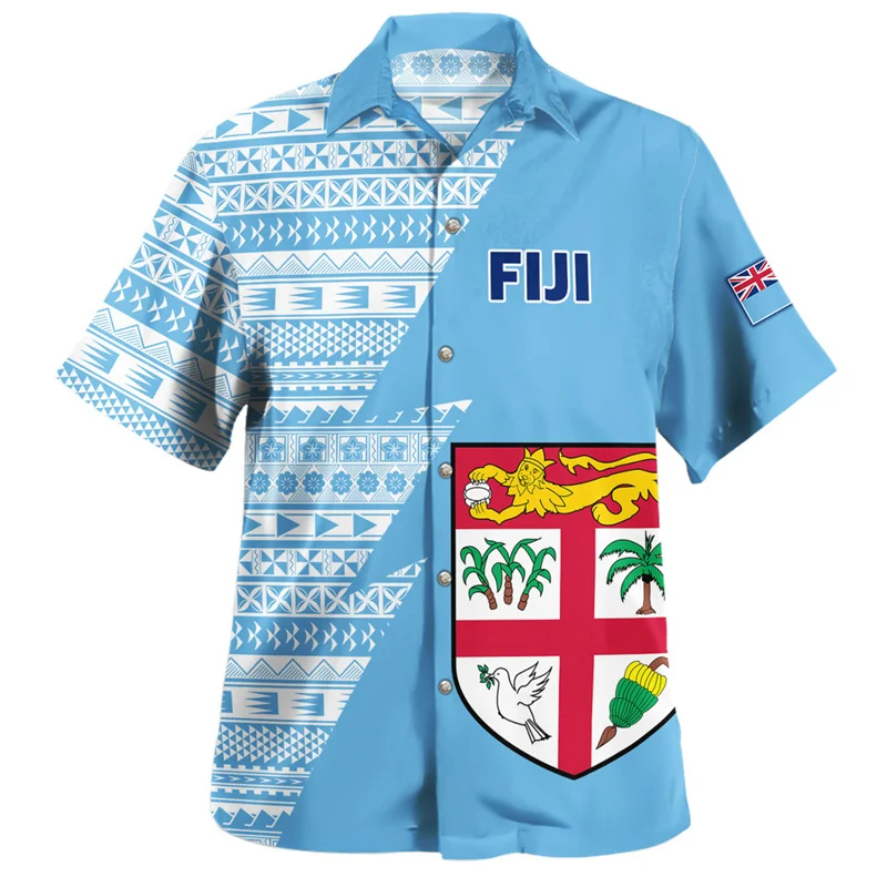 Summer New Harajuku 3D Polynesian Fiji Flag Emblem Printig Shirts Men Coat Of Arm Graphic Short Fashion Top Clothing
