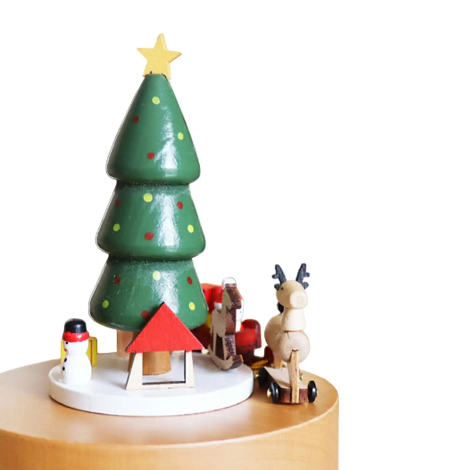 Christmas Wooden Musical Boxes Handmade Wood Musical Box with Revolving Dolls Wind up Musical Box for Family Children