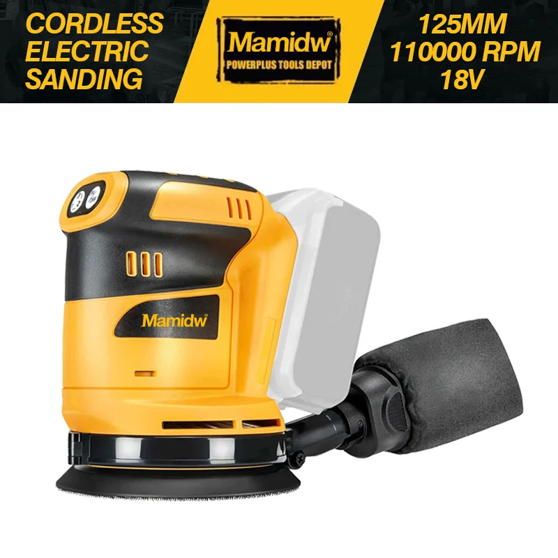 Mamidw Brushless Cordless Rechargeable Disc Random Orbital Sander Woodworking Sanding Putty Polishing Tool For Dewalt 20V
