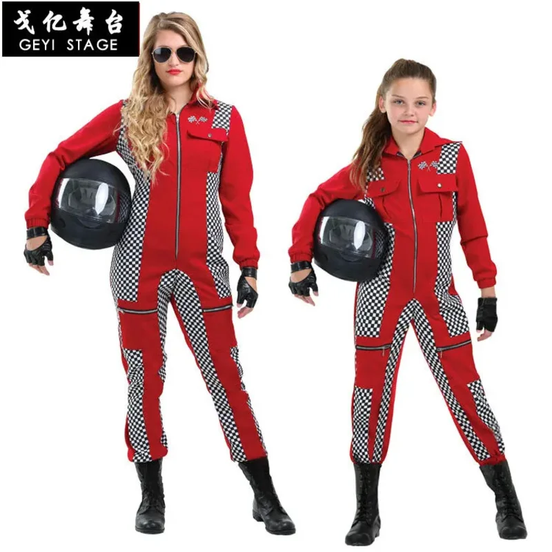 

Girls Women Car Go Kart Racing Suit + Gloves Halloween Cosplay Costume Rally Off-Road Clothing Red Cool Motorcycle Suits