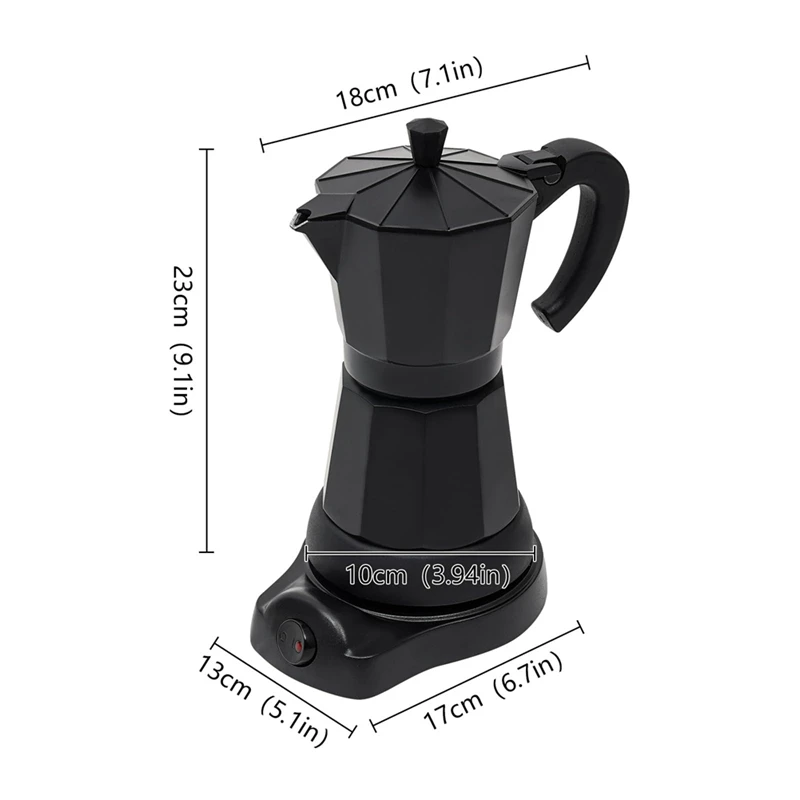 Elektrische Espressomaschine für 6 Tassen – 300 ml elektrische Kaffeemaschine, Aluminium-Espressomaschine, Mokka-Espressokrug, Eu-Stecker