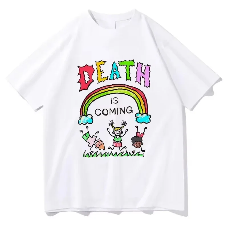 

Футболка Death Is Coming, забавная мужская/женская одежда, Harajuku, винтажные футболки унисекс из 100% хлопка с графическим рисунком, классическая женская одежда, топы