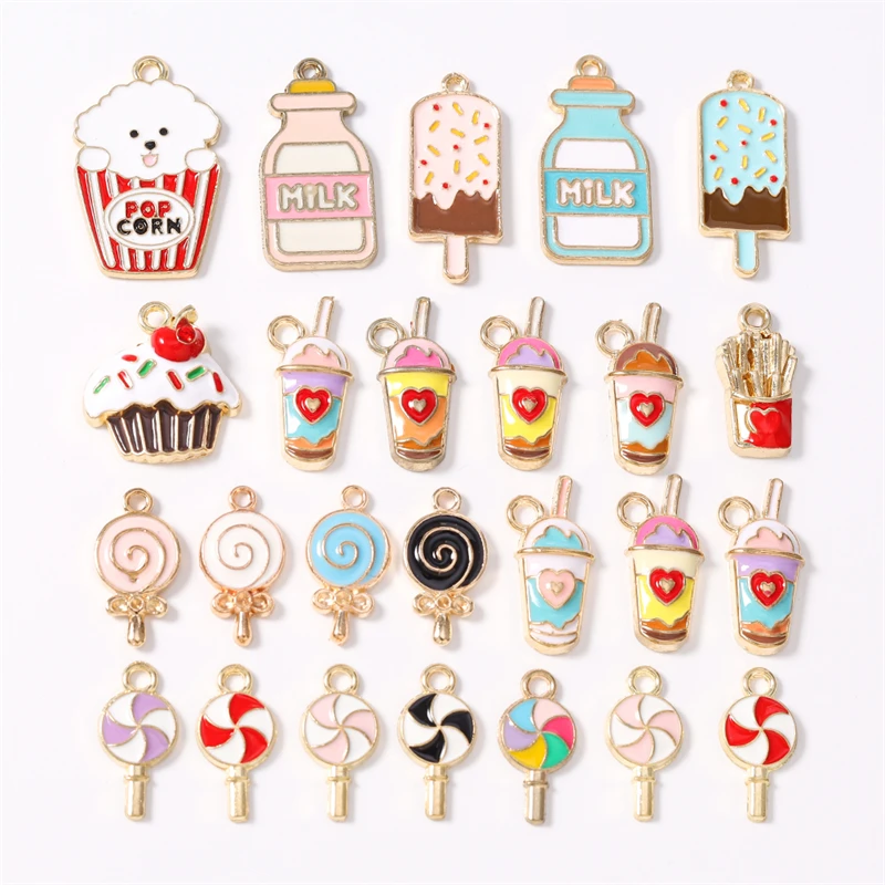 Duarte 20 Stück/Set Niedliche Emaille-Lebensmittel-Lollipop-Getränke-Anhänger für Schmuckherstellung, Ohrringe, Halsketten, DIY-Bastelzubehör – Detail 1