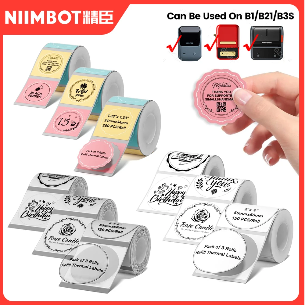 NiiMBOT B21 B1 Round Sticker Labels Sticker Self-adhesive Waterproof Thermal Label Paper For Niimbot Mini Portable Label Maker