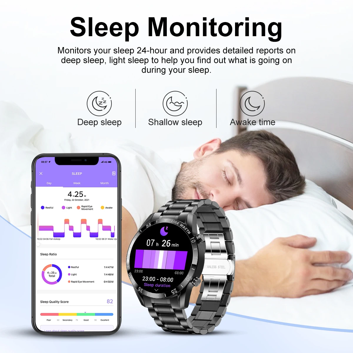 LIGE Smart Watch Men's Luxury Fashion Full Touch Bluetooth Call Smart Watches Steel Band Men Waterproof Sport Fitness Smartwatch
