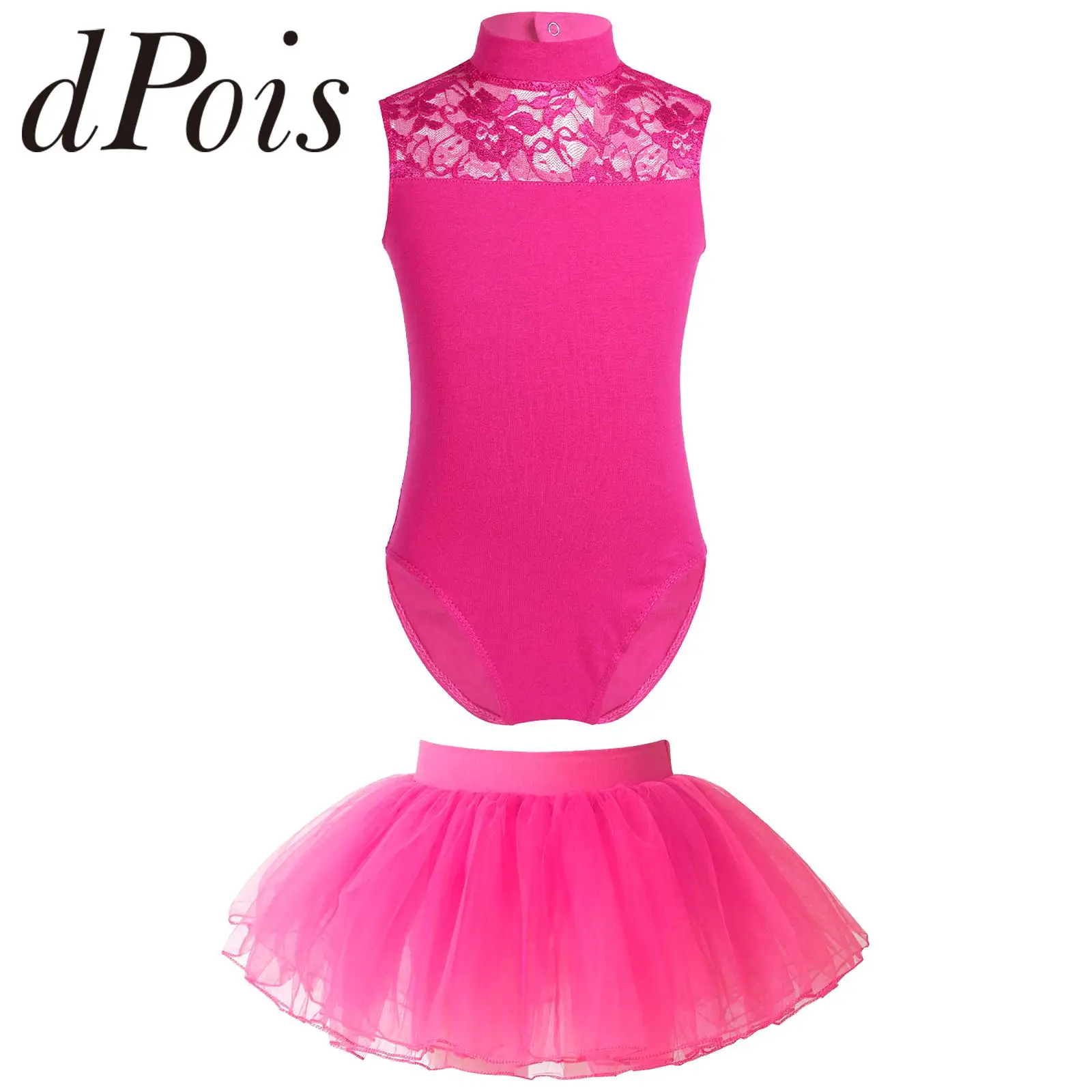 Kids Girls Sleeveless Lace Leotards with Tutu Skirts Dancewear Gymnastics Jumpsuit for Girl Children Ballet Dance Outfits